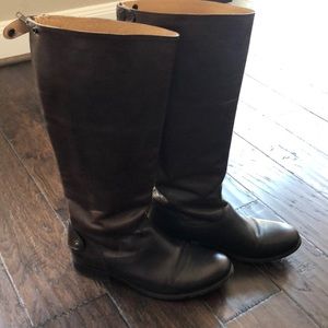 Frye Melissa back zip extended calf boot in brown